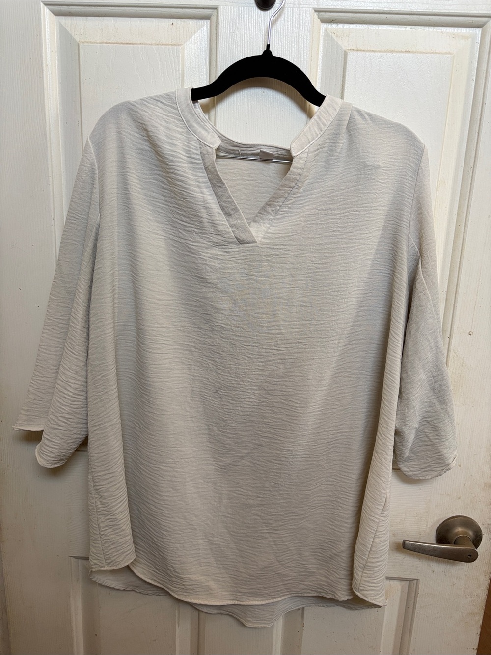 Relaxed Split-Neck Tunic Top in Light Cream